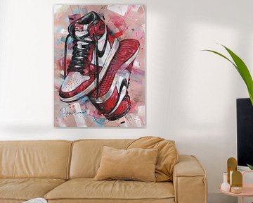 Nike air jordan 1 Retro Chicago schilderij. van Jos Hoppenbrouwers