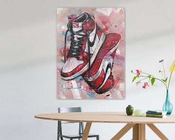 Nike air jordan 1 Retro Chicago schilderij. van Jos Hoppenbrouwers