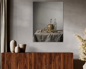 Modern stilleven met asperges, limoenen en schelpen [rechthoekig staand] van Affect Fotografie