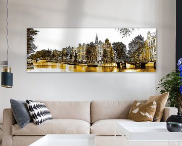 Pentekening Zuiderkerk Amsterdam Kloveniersburgwal Gouden Tekening Lijntekening Panorama