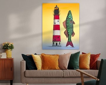 Leuchtturm mit Fisch von Helmut Böhm