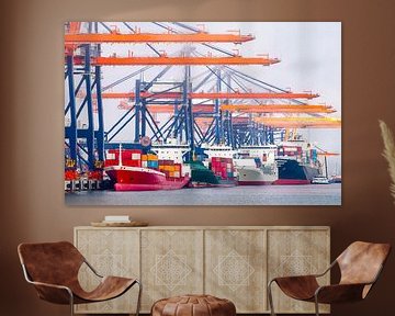 Container ships in the port of Rotterdam at the terminal by Sjoerd van der Wal