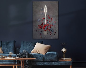 Antique spoon with blueberries and pomegranate seeds by Photography art by Sacha