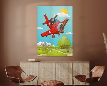 De zwaaiende piloot. Kleurrijke illustratie