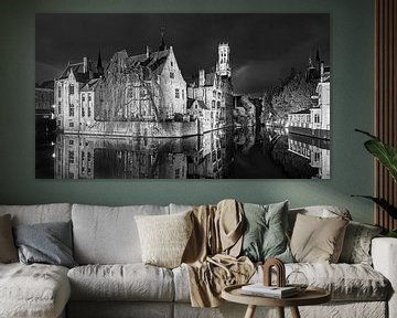 Le Rozenhoedkaai en noir et blanc, Bruges