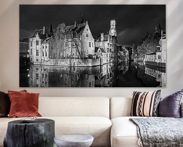 Le Rozenhoedkaai en noir et blanc, Bruges