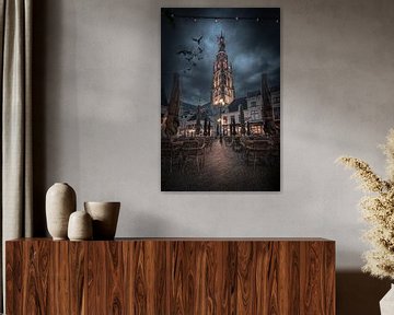 Breda by Night, Havermarkt. Avec des oiseaux. sur Andre Gerbens