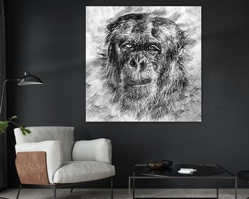 De oude chimpansee (tekening) van Art by Jeronimo
