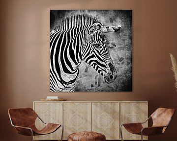 Zwart-wit portret van een zebra (mixed media) van Art by Jeronimo