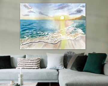 Strand-Sonnenuntergang mit Blick auf Martinique und karibische Wellen