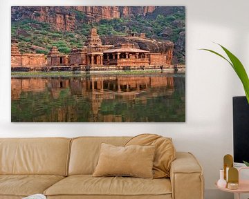 Temple at the lake Agastya in Badami by Peter Schickert