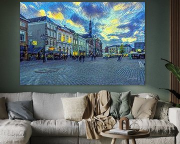 Markt van Den Bosch in de stijl van Van Gogh van Slimme Kunst.nl