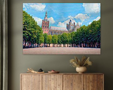 Stijlvol schilderij Den Bosch: Sint-Janskathedraal in de zomer van Slimme Kunst.nl