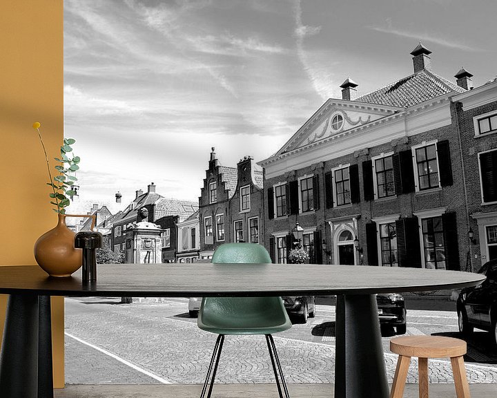 Sfeerimpressie behang: Vianen Utrecht Binnenstad Zwart Wit van Hendrik-Jan Kornelis