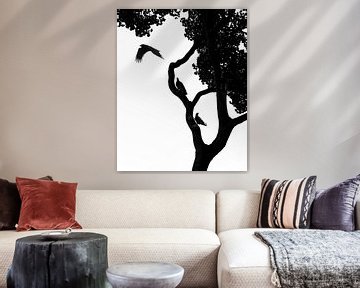 Vogelsilhouet op een boom Pijlstaart en in Vlucht Poster van Andreea Eva Herczegh