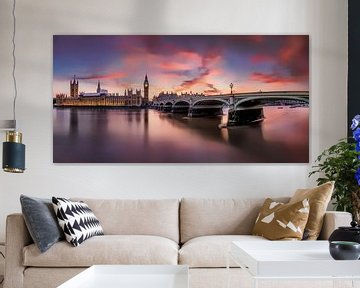 Londen met Westminster Bridge en Big Ben bij zonsondergang van Voss Fine Art Fotografie