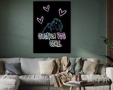 Cavia Meisje Neon op Zwart van KalliDesignShop