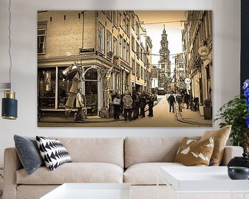 Federzeichnung Jordaan Westerkerk Amsterdam Zeichnung Linie Sepia von Hendrik-Jan Kornelis