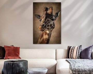 Giraffe: portret van een mooie giraffe in bruin van Marjolein van Middelkoop