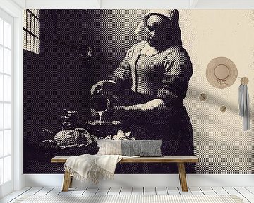 Het Melkmeisje  Johannes Vermeer - in dual tone dots - vintage tone van by Maria