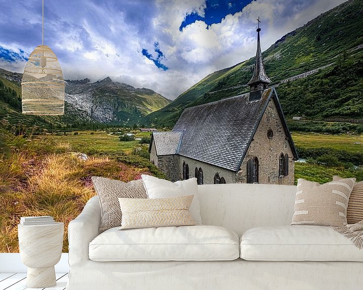 Beispiel fototapete: Kirche von Gletch in den Schweizer Alpen von Rens Marskamp