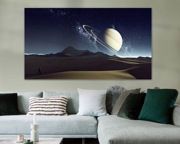 Desert with planet Saturn in sky by Markus Gann