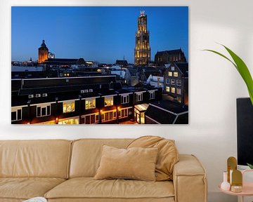 Cityscape of Utrecht with Dom tower and Dom church 