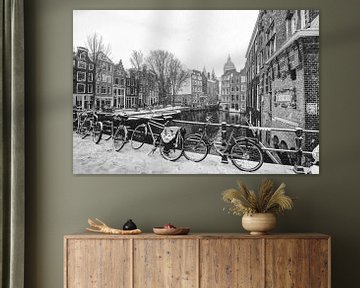 Inner city of Amsterdam in Winter Black and White