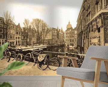 Binnenstad van Amsterdam in de Winter Sepia