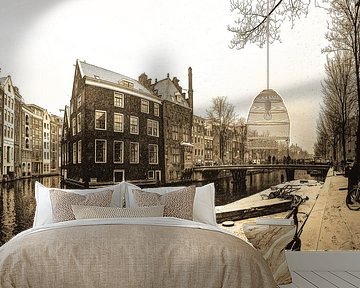 Binnenstad van Amsterdam in de Winter Sepia