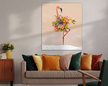 Flamingo on the beach van Gisela