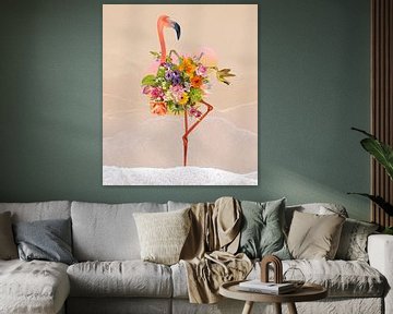 Flamingo on the beach van Gisela- Art for You