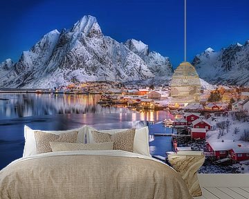 Winterlandschap op de Lofoten in Noorwegen. van Voss Fine Art Fotografie