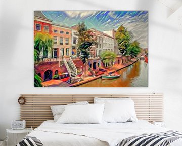 Abstract Painting Utrecht Old Canal with Werf Cellars