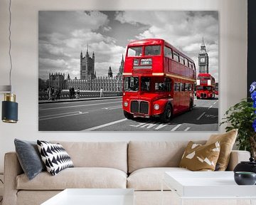 Houses of Parliament & rode bussen op Westminster Bridge van Melanie Viola