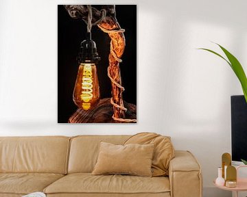 Tree trunk lamp with hemp cable by Dennis  Georgiev