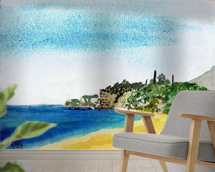 Beispiel fototapete: Strand, bei der Almyra Beach -  Elaiochorio - Griechenland -  Aquarell gemalt von VK (Veit Kessler)  von ADLER & Co / Caj Kessler