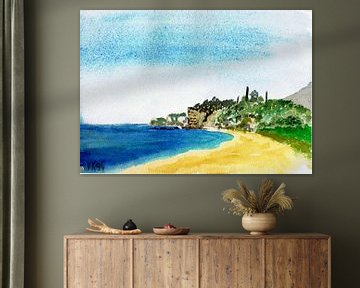 Strand, aan het Almyra strand - Elaiochorio - Griekenland - Aquarel geschilderd door VK (Veit Kessle van ADLER & Co / Caj Kessler