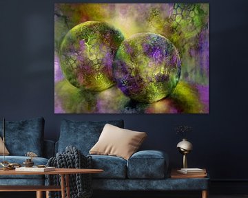 Small treasures - glass balls in the light with yellow and violet by Annette Schmucker