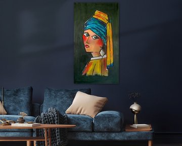 Abstracte meisje met de Parel van Vermeer van Danielle Ducheine