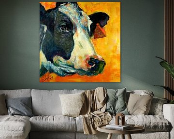 Schilderij van een koe - portret ( VI ) van Liesbeth Serlie