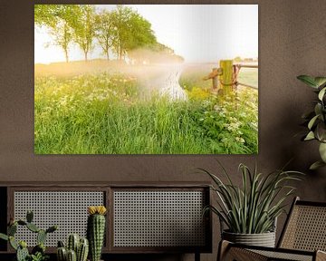 Lever de soleil sur le Zwartendijk près de Kampen au printemps. sur Sjoerd van der Wal Photographie