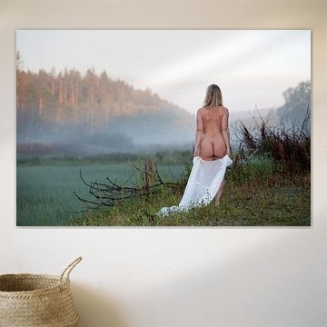 Nude in morning mist - Pretty young woman at sunrise (Erotic nude photography)