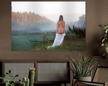 Akt im Morgennebel - Hübsche junge Frau bei Sonnenaufgang (Erotische Aktfotografie) von Vincent van Thom