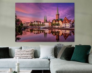 Zonsondergang in Lübeck, Duitsland van Michael Abid