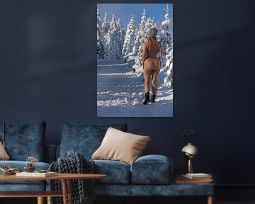 Mooie jonge vrouw naakt in een winterlandschap - erotische naaktfotografie van Vincent van Thom
