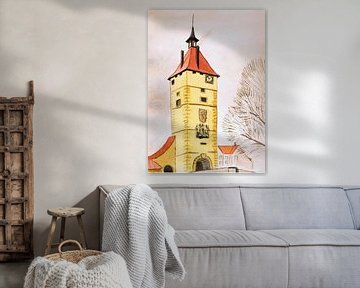 Uitkijktoren - klokkentoren - aquarel geschilderd door VK (Veit Kessler)