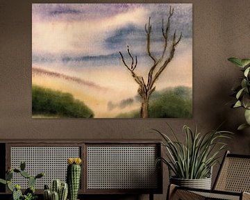 Wazig landschap met boom - aquarel geschilderd door VK (Veit Kessler)