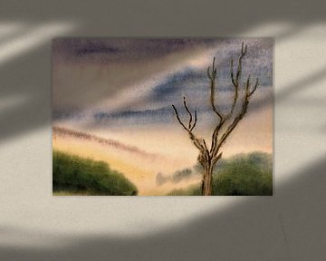 Verschwommene Landschaft mit Baum - Aquarell gemalt von VK (Veit Kessler)