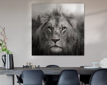 Double exposition avec un lion